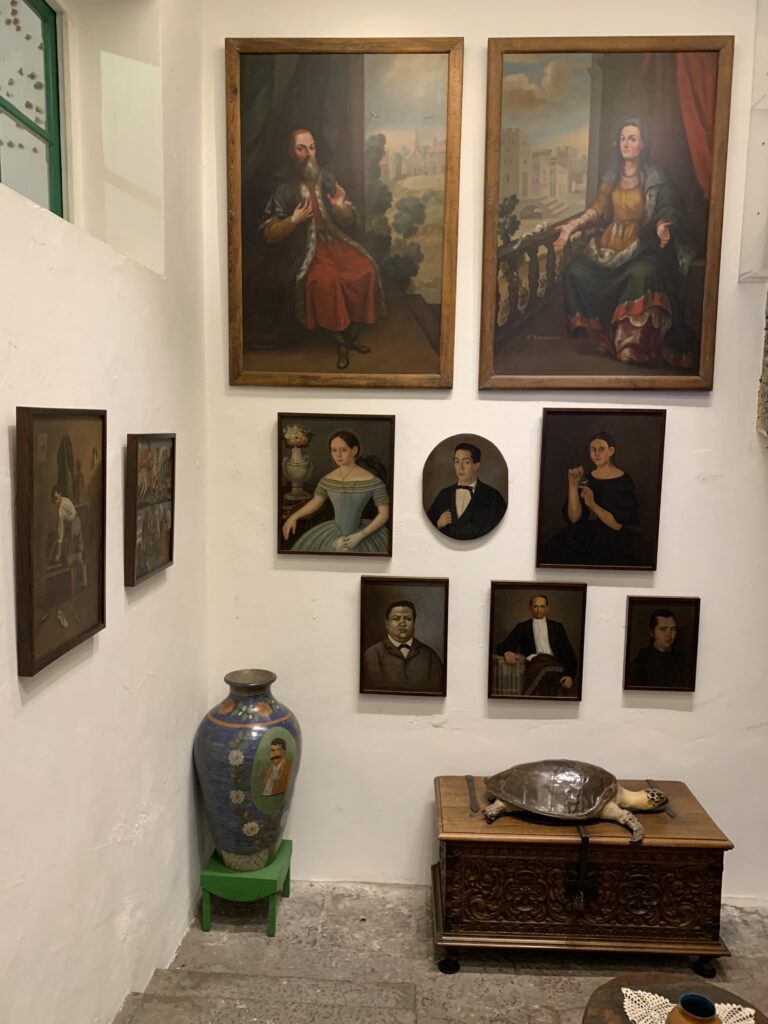 Artwork at Casa Azul. The home contains both artist’s paintings, alongside treasured collections of folk art (including ex-votos) and Pre-Columbian sculpture, household furnishings and pottery.