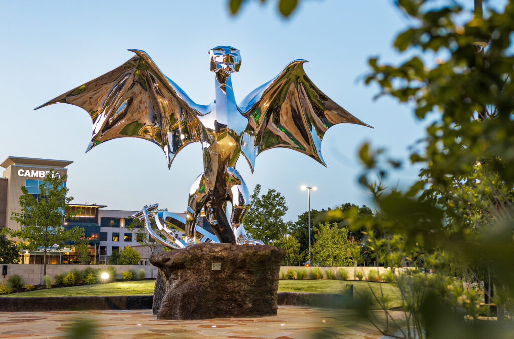 "Fury" by Brad Oldham now guards Southlake's Kimball Park. The 27-foot-tall dragon pays homage to the Southlake Carroll Dragons.
