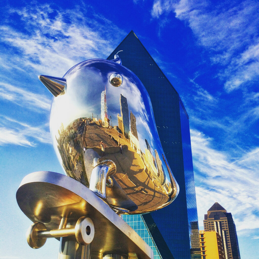 SkaterBIRD is installed atop the Brad Oldham Studio at 1200 Ross Avenue. (Photo by Thom Langley)