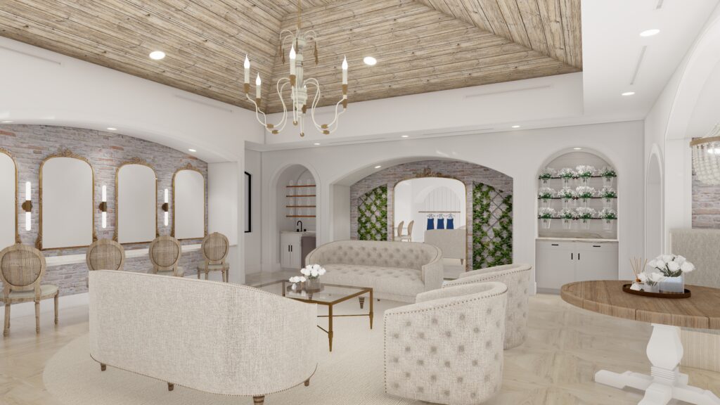 The bride's space upstairs at The Blue Magnolia features furnishings from Bartholet Home Furnishings and a space for bouquets to rest. (Rendering courtesy of The Blue Magnolia)