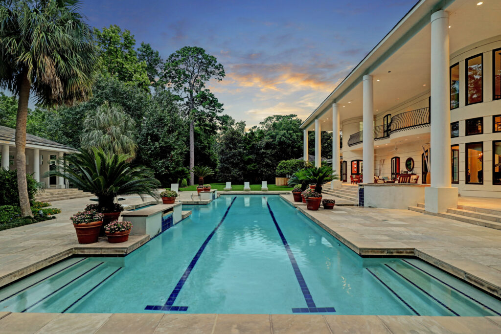 The inviting lap pool at 324 Buckingham Drive is certainly Olympic worthy.