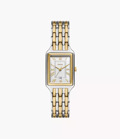 Fossil Raquel Three-Hand Date Two-Tone Stainless Steel Watch, available at NorthPark Center and The Galleria. 