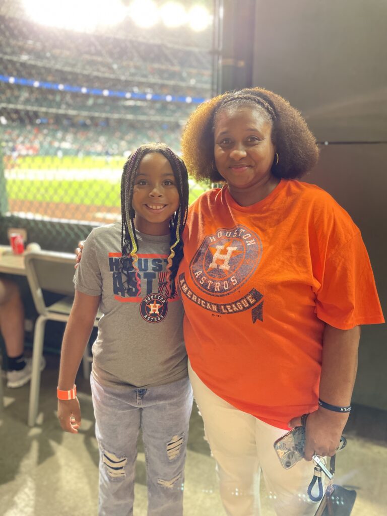 Hospice workers and health care warriors were able to take their kids to an Astros game to mingle with Kyle Tucker. (Courtesy Houston Hospice)