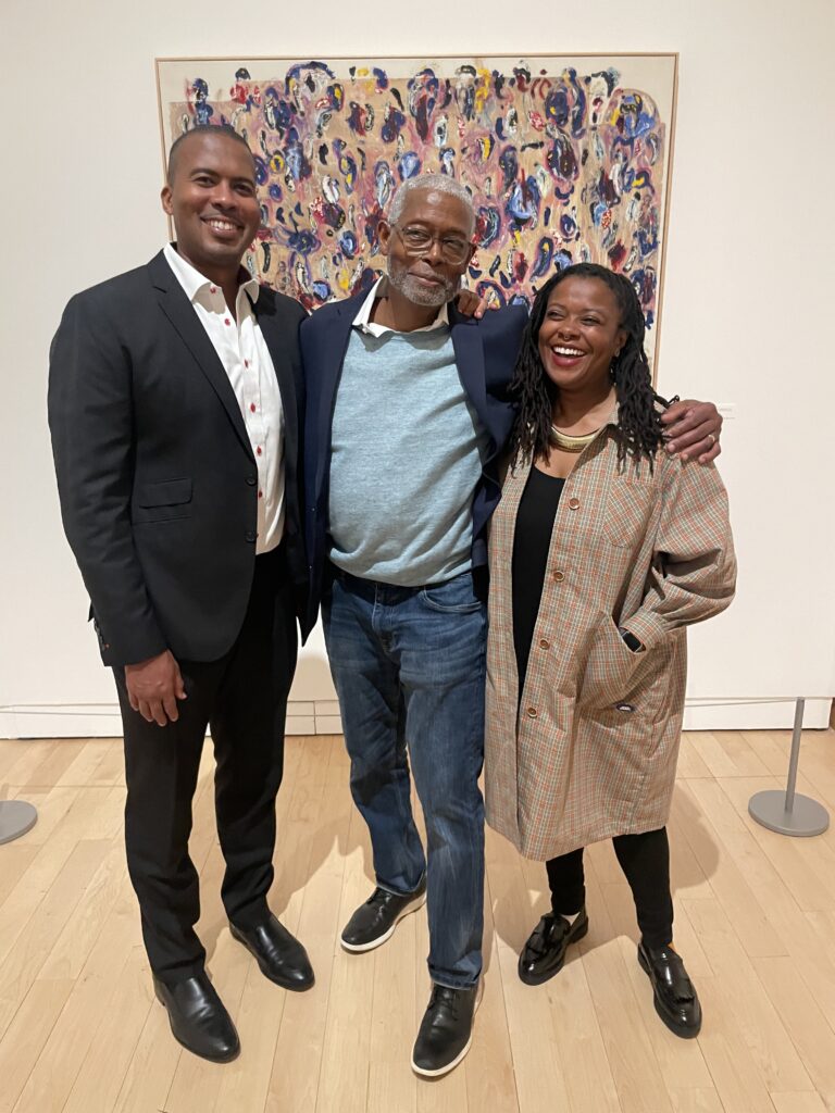 Floyd E. Newsum III, artist Floyd Newsum and Arizona Newsum attend the opening of Newsum's "Evolution of Sight" exhibition at the Madison Museum of Contemporary Art (MMoCA) in Madison, Wisconsin. (Courtesy Art Is Bond, Houston)