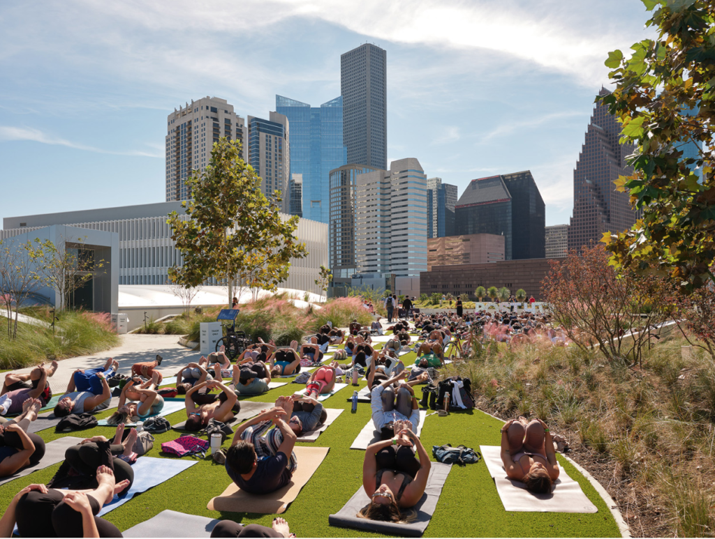 Black Swan hosts a thrilling yoga class at the skylawn at POST Houston.