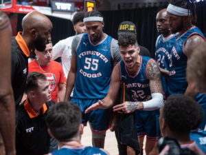The Forever Coogs advanced past the quarterfinal round of The Basketball Tournament and its Million Dollar Prize. UH Coach Kelvin Sampson was among those at he game at the Fertitta Center, July 30, 2024