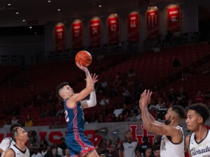 The Forever Coogs advanced past the quarterfinal round of The Basketball Tournament and its Million Dollar Prize. UH Coach Kelvin Sampson was among those at he game at the Fertitta Center, July 30, 2024