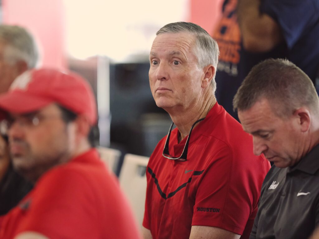University of Houston football coach Willie Fritz came out for Eddie Nunez's first official moments as UH's athletic director. (Photo by F. Carter Smith)