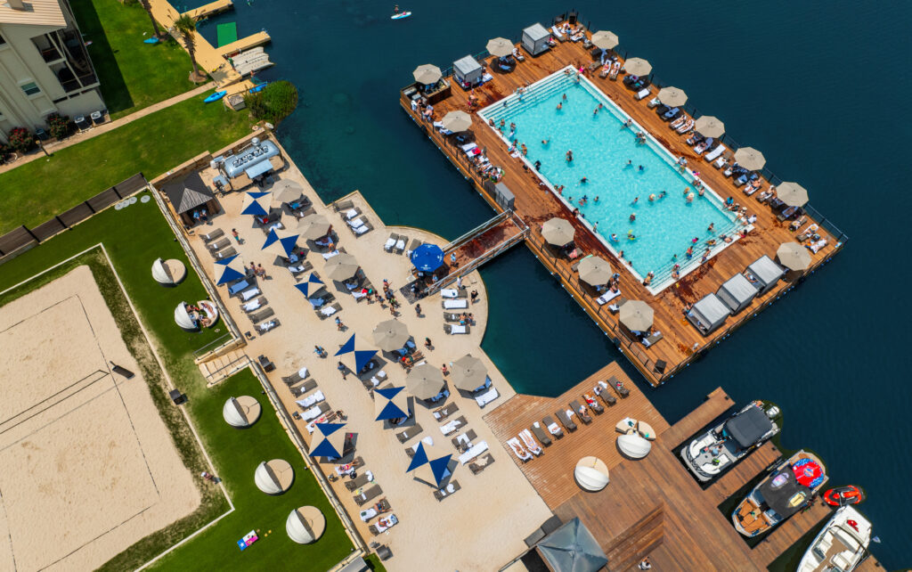 New for this summer, the floating pool at Horseshoe Bay Resort is a one-of-a-kind feature.