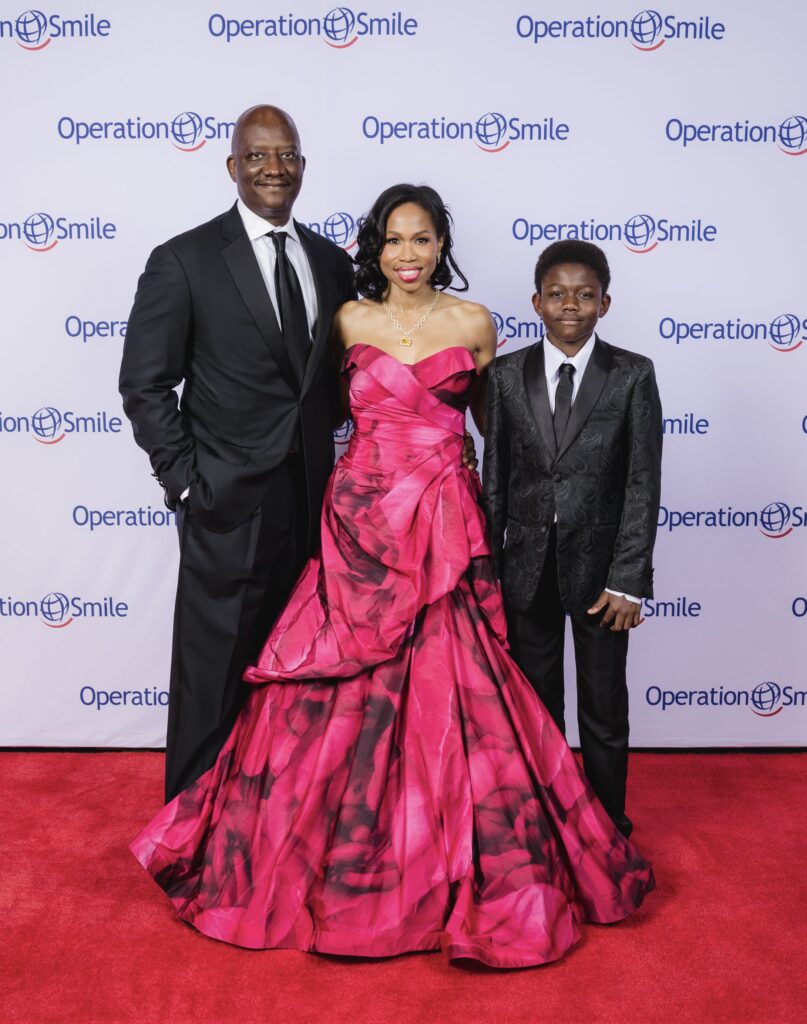 Honorees Roslyn Bazzelle Mitchell & Derrick Mitchell and their son, Derrick W. Mitchell at the Operation Smile Gala held at the Royal Sonesta Hotel. (Photo by Johnny Than)
