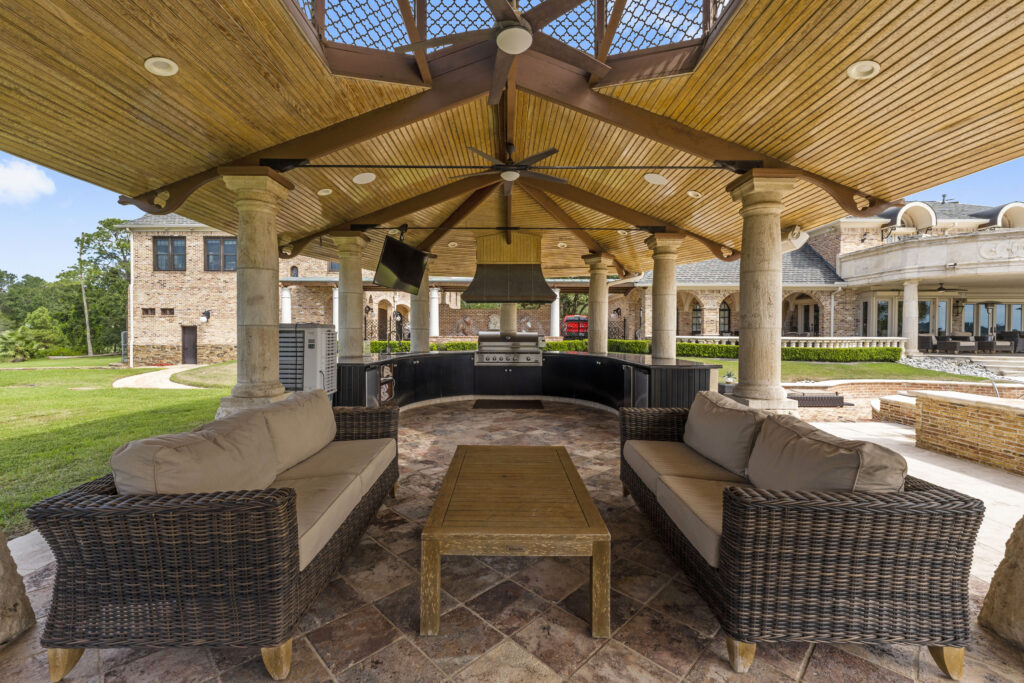 The pool pavilion/summer kitchen  at 401 Lakeshore Drive in El Lago, Texas.  (Photo by Iconic Images)