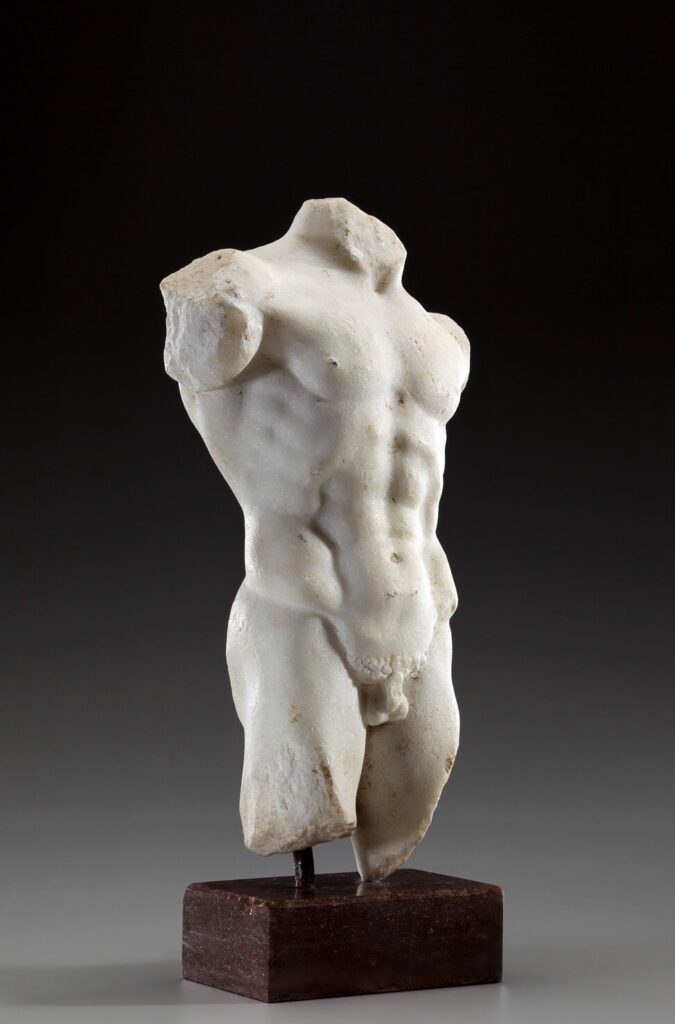 A Hellenistic Pergamene Marble Torso of Satyr from the second half of the first century BC, at Akim Monet Fine Arts