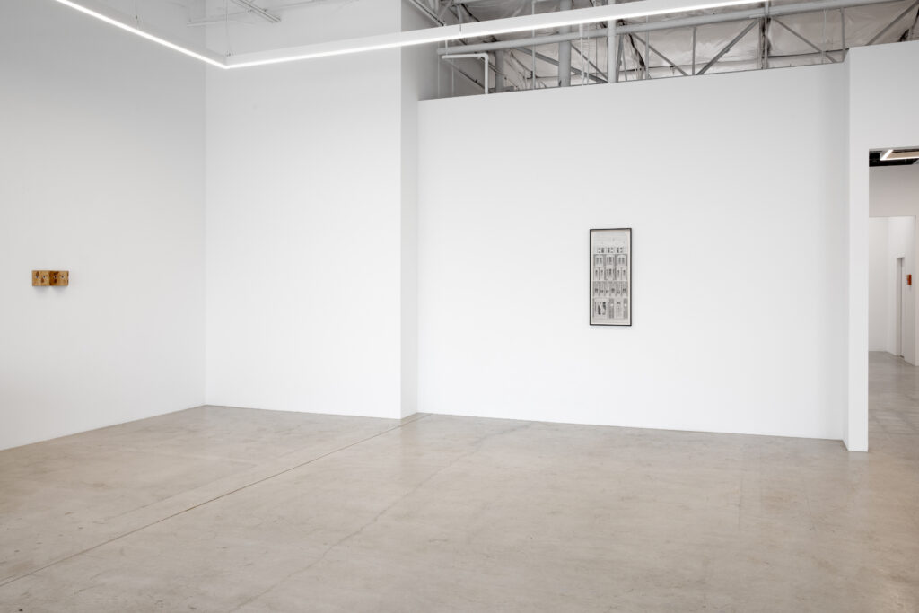 Installation view of "Building," featuring Greg Carideo, Milano Chow, and Will Rogan, at 12.26 Dallas (Photo by Diego Flores)