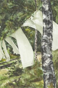 Curtis painted the scene of laundry drying on a line in a birch forest in Maine in 2019. (Photographyt Pär Bengtsson)