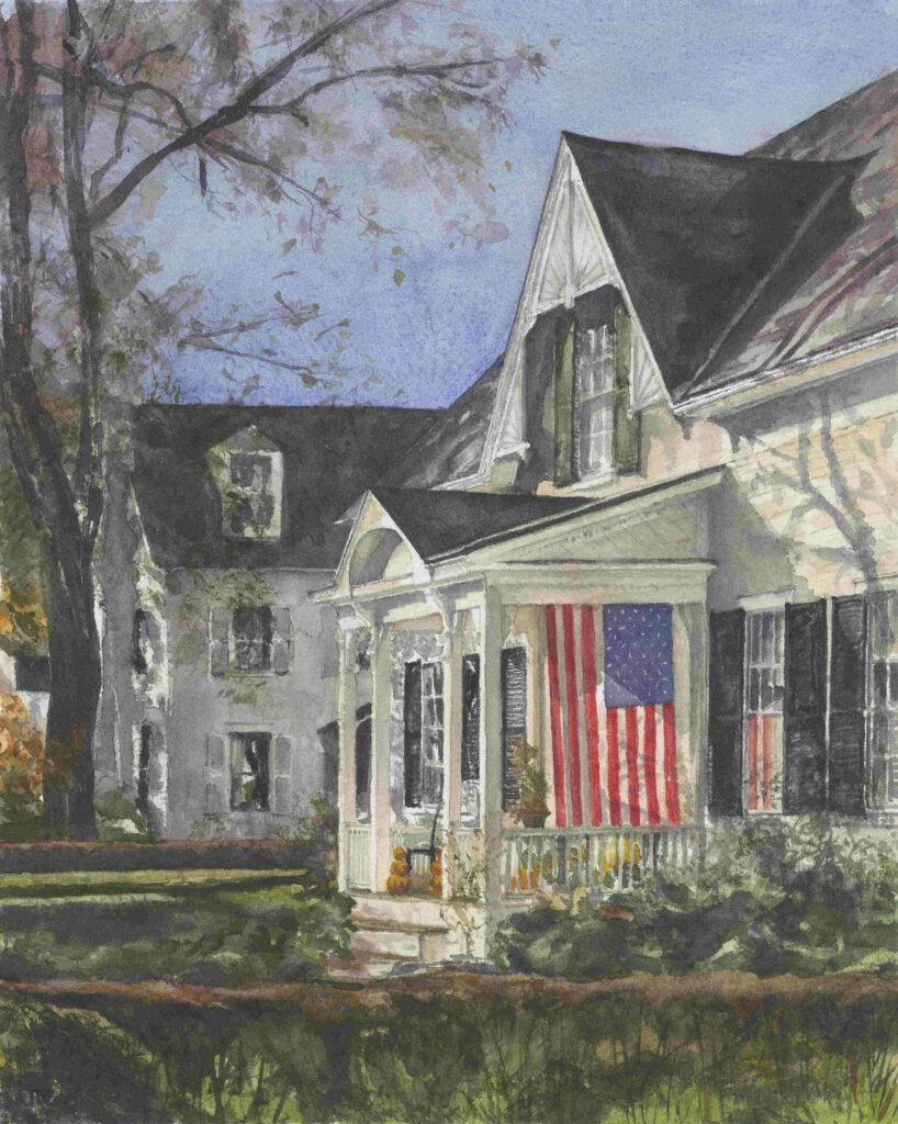 Woodstock street scene in low raking afternoon sun.