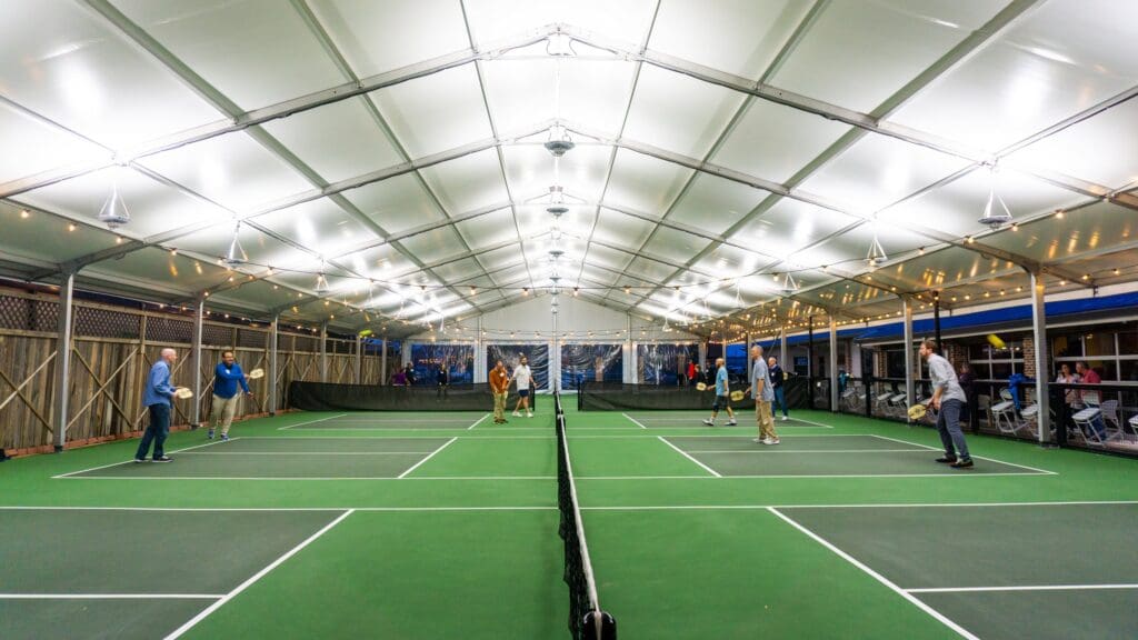 Fort Worth's Courtside Kitchen offers indoor and outdoor pickleball courts. (Courtesy)