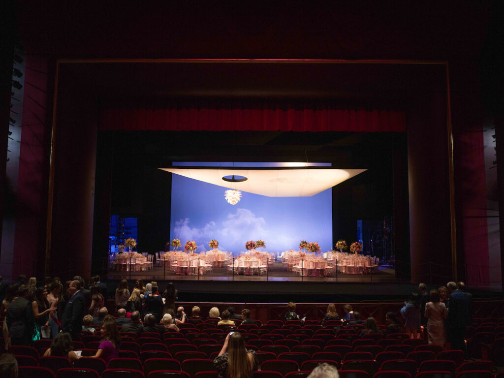 The stage at Wortham Theater Center is dressed for dinner following the opening night performance of 'The Little Mermaid.' (Photo by Daniel Ortiz)