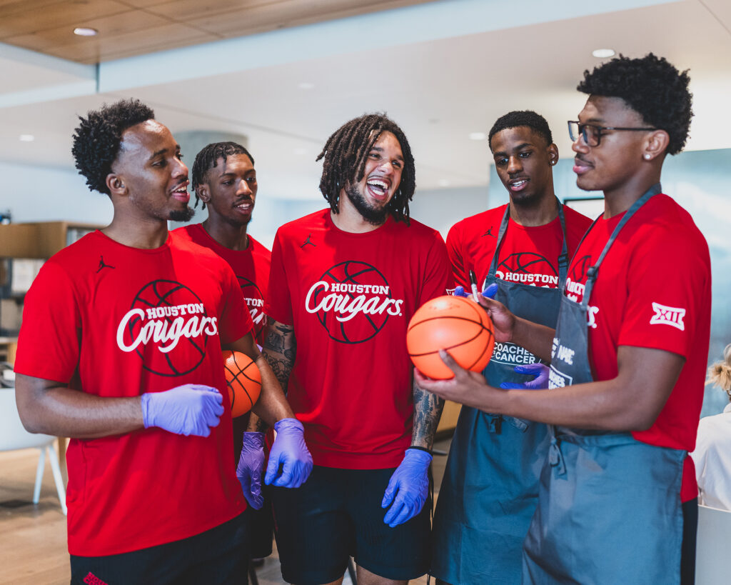University of Houston basketball players like L.J. Cryer, Emanuel Sharp and Mercy Miller enjoy being with each other and giving back. (UHCougarMBK)