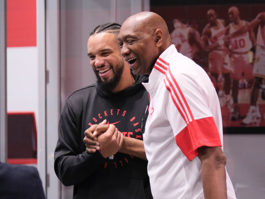 Houston Rockets forward Dillon Brooks made sure to give University of Houston and Rockets great Elvin Hayes some love. (Photo by F. Carter Smith)