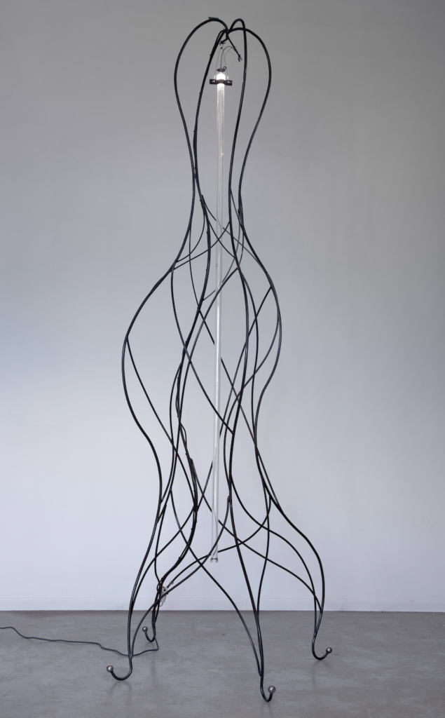 Tim Glover's intricate steel work "Bayou Lantern I," 2024, is on view October 17 -December 21, at O’Kane Gallery, UHD. (Photo by Rick Gardner)