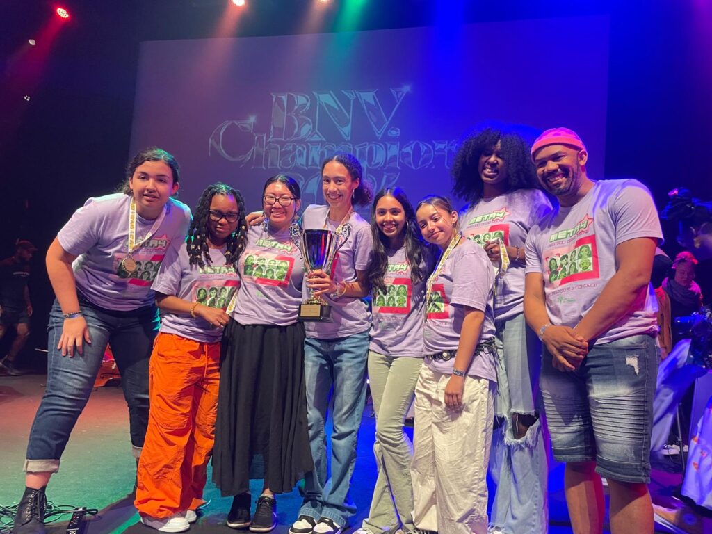 Adriana Winkelmayer, Samiyah Green, Adam Mac, Amaya Newsome, Bella Kalra, Cristina Perez-Ruiz, Mya Skelton, Outspoken Bean at Brave New Voices (Photo courtesy of Meta4)