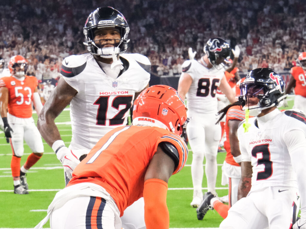 Texans receiver Nico Collins towers over defensive backs in many ways.  (Photo by F. Carter Smith)