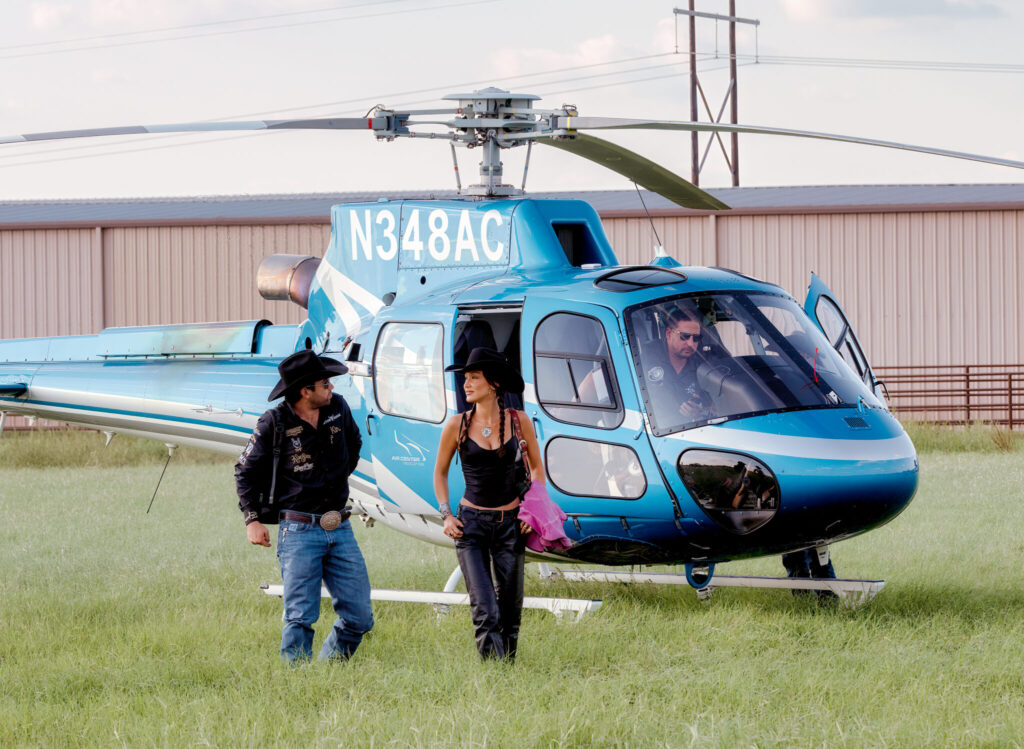 Bella Hadid and Adan Banuelos choppered into the North Texas screening of the short film, "Horse Sense." (Photo by Walt Burns)