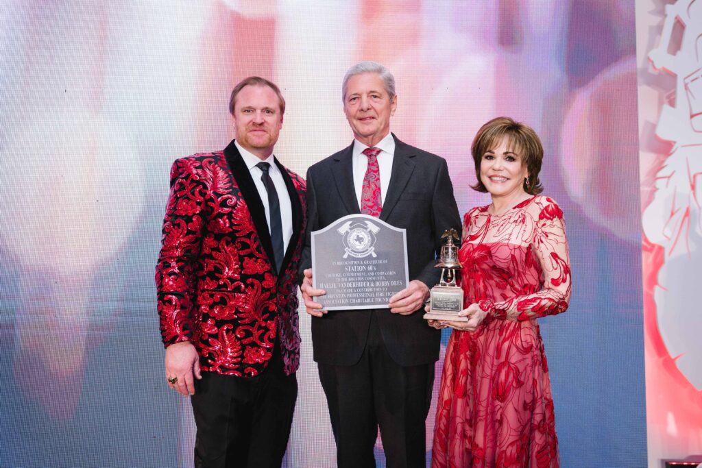 Marty Lancton, Bobby Dees & Hallie Vanderhider at the Houston Professional Fire Fighters Association Charitable Foundation Gala (Photo by CatchLight Group)