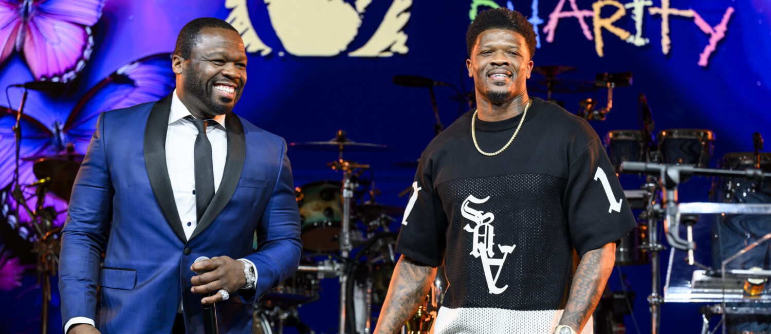 Curtis “50 Cent” Jackson, NFL Hall of Famer Andre Johnson at the Houston Children’s Charity gala.