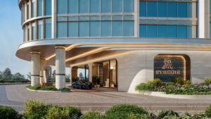 2 – Porte Cochere Entrance, The St. Regis Residences, Houston; Rendering Courtesy of Shimahara Visual
