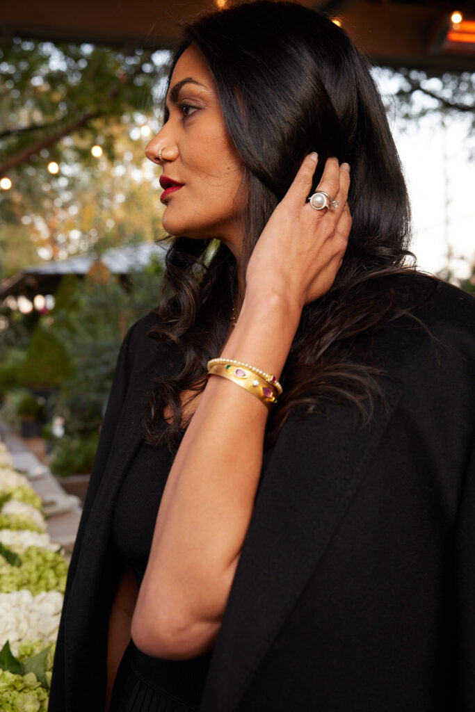 Founder Sneha Calarese wearing Surya and the Moon jewels. (Photo by Nneoma Aiiwe)