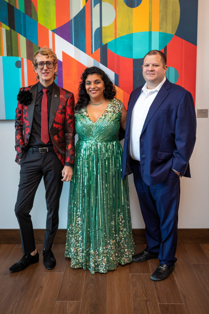 Alton DuLaney, Janavi Mahimtura Folmsbee & Chris Folmsbee at Art League Houston's 76th Anniversary Gala, Bloom (Photo by Laura Burlton)