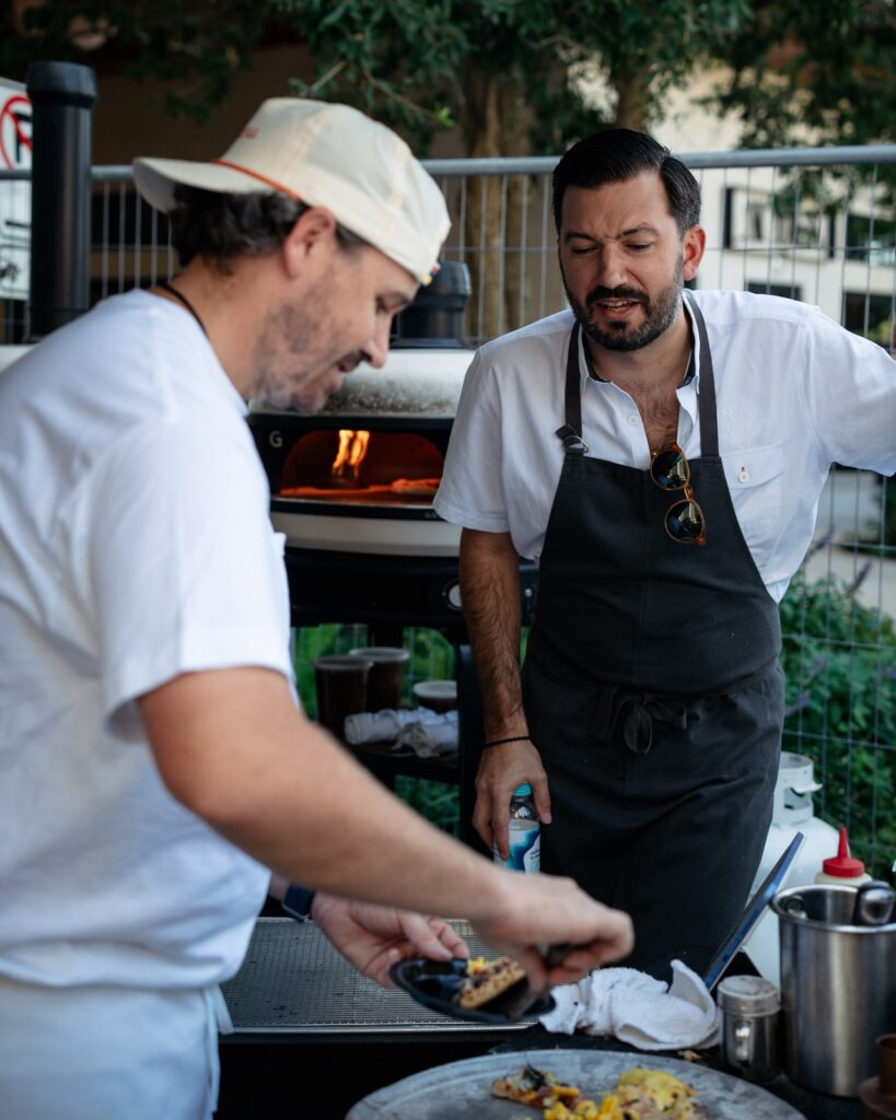 Ostia chef Travis McShane and Bludorn chef Aaron Bludorn at the Houston Chefs for Farmers event at Autry Park. 