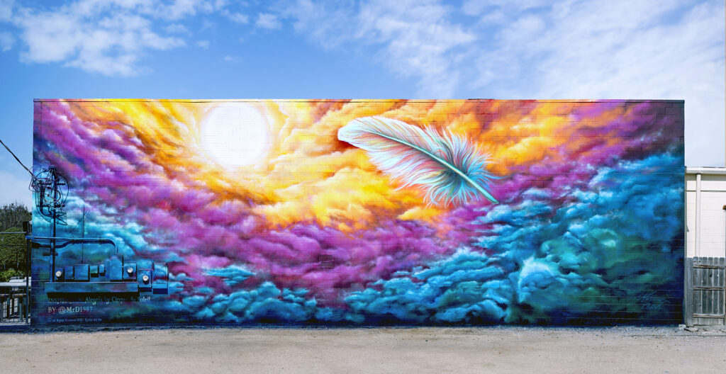 Mr. D 1987's "Alegria," 2020 features the vibrant, mind-bending techniques the muralist is known for. (Photo courtesy of @amabyaisha)