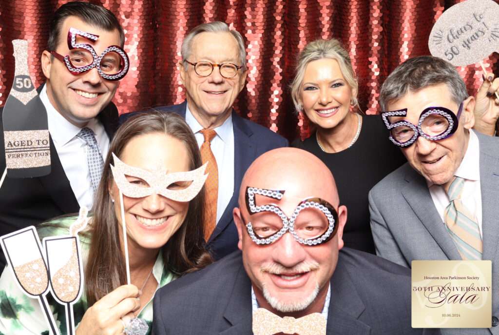 Chad Helmcamp, Cliff Helmcamp, Rachelle Helmcamp, Jerry Jeanmard, Cori Eaves, Eric Eaves at the Houston Area Parkinson Society 50th Anniversary Gala  at Hotel ZaZa Museum District.