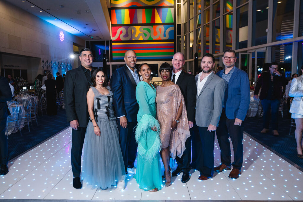 George Farah and Michele Leal Farah, Nicholas and Zsavon Butler, Lauren Anderson and Chris Stanaway, and John Abodeely and Edward Kachinske at Houston Arts Alliance The World’s Stage Gala at the Hobby Center. (Photo by Johnny Than)