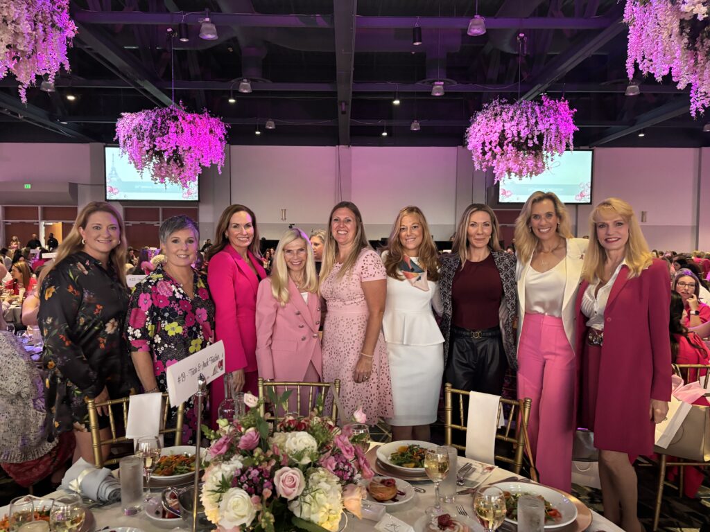 Jenny Taylor, Kristi Lindahl, Cindy Heiser, Ann Snyder, Kristy Hindmand, Laura Snyder, Haley Garcia, Missy Herndon and Nelda Blair at the 2024 Memorial Hermann "In the Pink" luncheon at The Woodlands Waterway Marriott on Oct. 25. (Photo courtesy In the Pink)