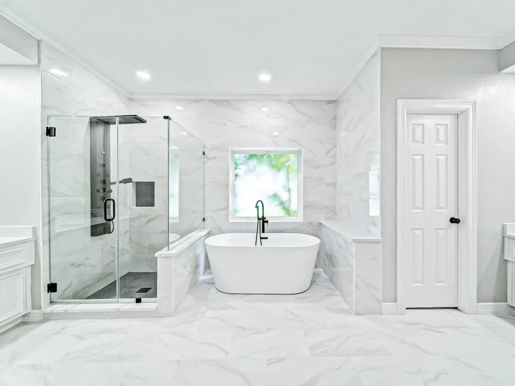 The primary ensuite at 3007 Waterway Court is clean and serene.