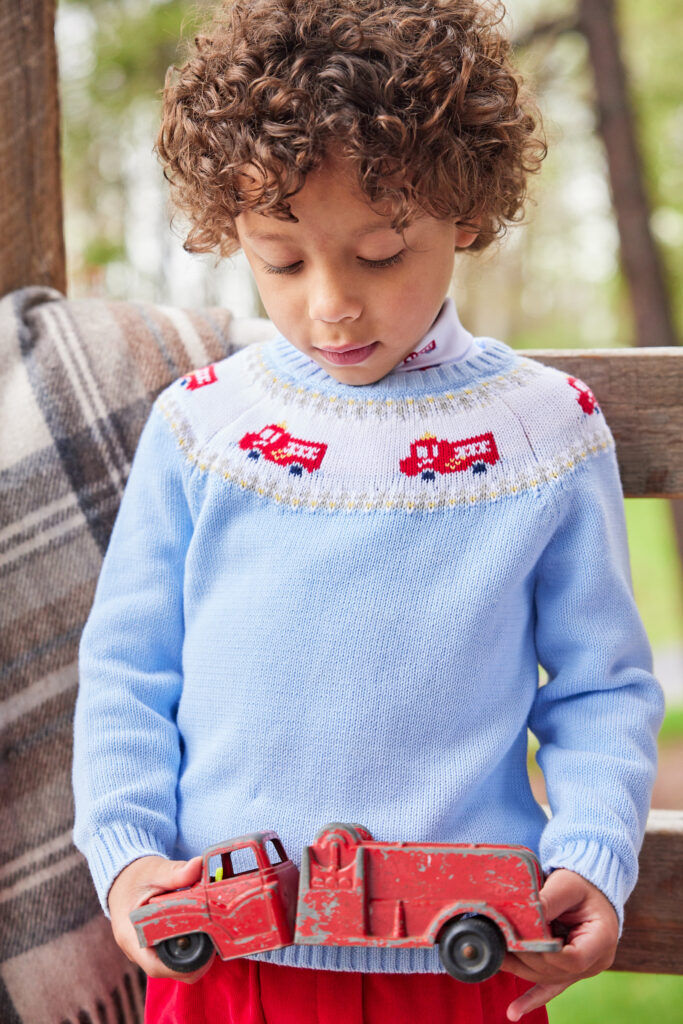 Little English Fair Isle Fire Truck Sweater is a cuter than cute holiday gift.