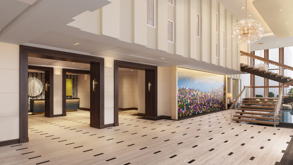 A rendering of The Highland Dallas shows what the renovated lobby will look like. (Courtesy)