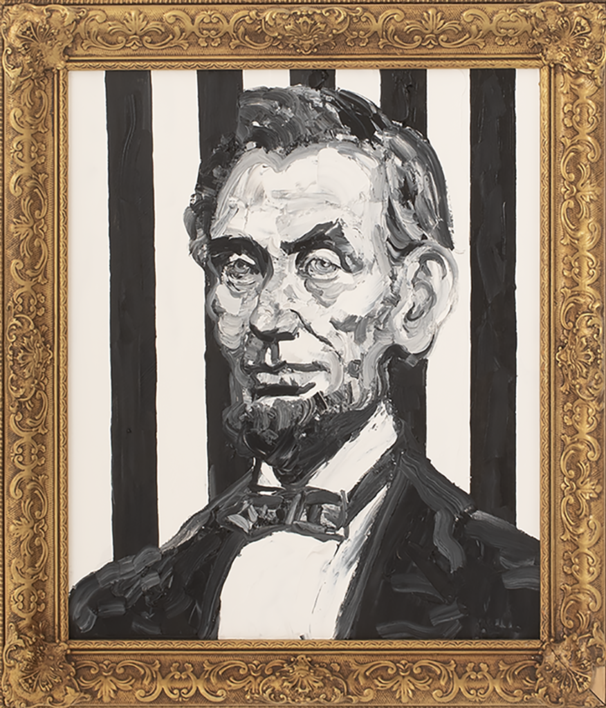 Hunt Slonem's "Abraham Lincoln," 2019, at Laura Rathe Fine Art, The Halles