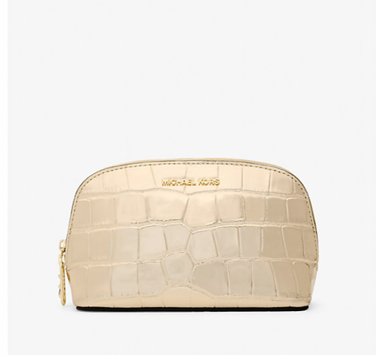 Michael Kors Empire Small Metallic Corcodile-Embossed Travel Pouch makes a great gift for $98.