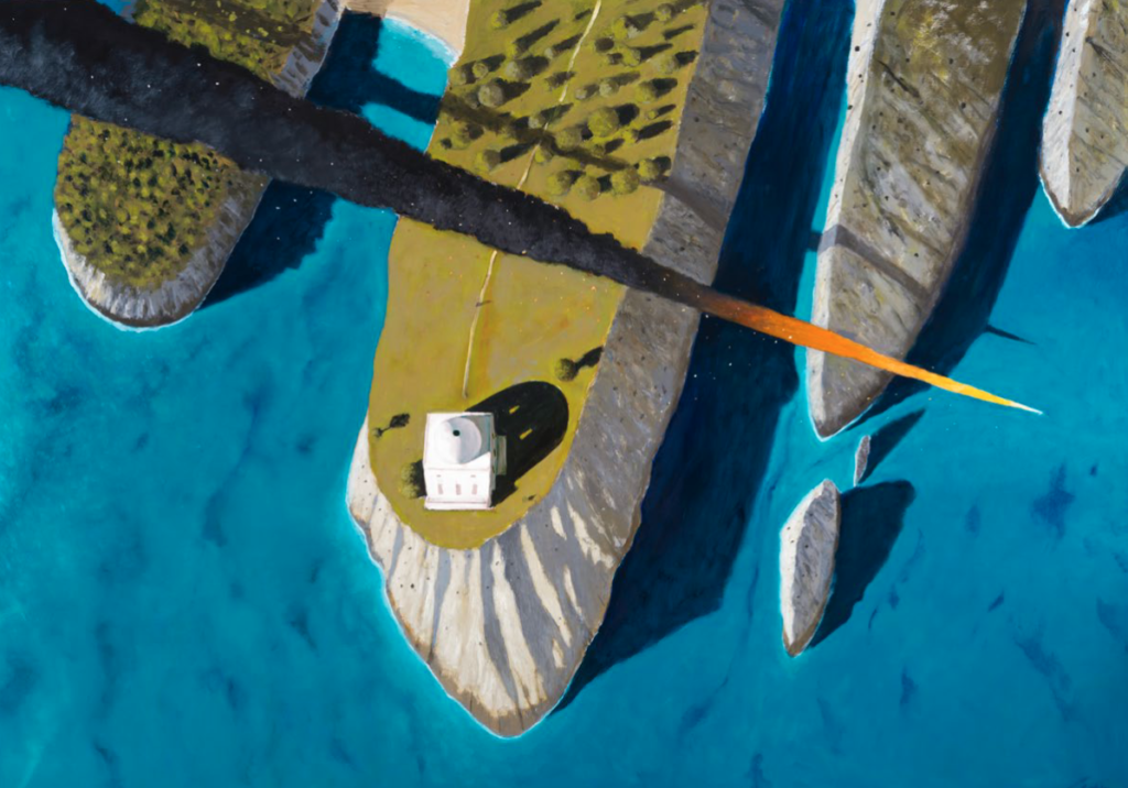 Julio Larraz's "'Burnt Out,' The Story of Icarus," 2023, at Art of the World Gallery. (Courtesy of Art of the World Gallery)