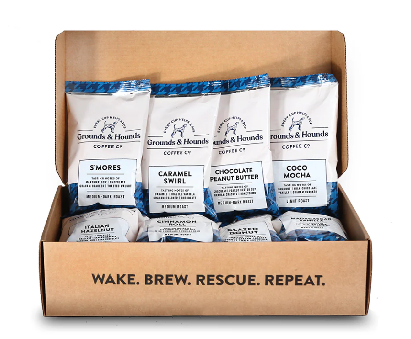 Grounds & Hounds’ Eight Flavored Blend Sample Kit