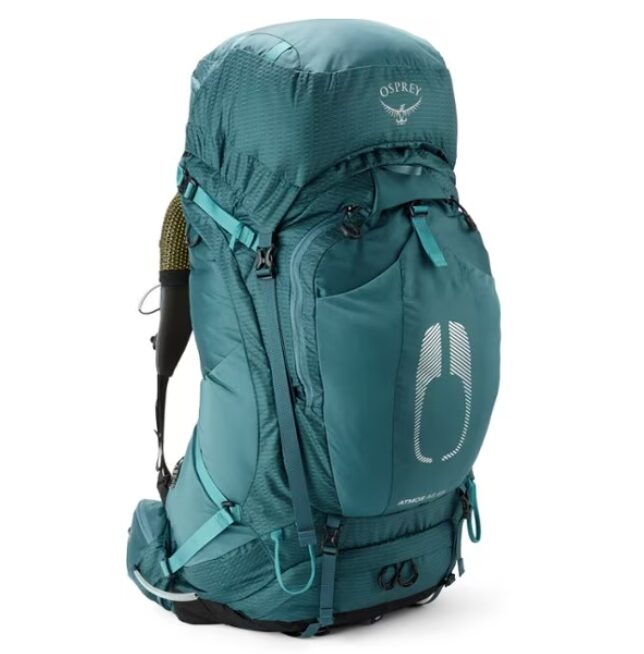The Osprey Atmos AG 65 Pack offers ultimate comfort and ventilation with its 3D-suspended mesh design, perfect for long trips and heavy loads. (Photo courtesy Osprey)