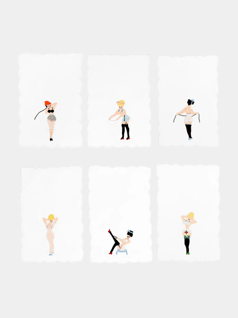 Taf Firenze Donnine Hand-Embroidered Linen Cocktail Napkins (Set of 6) ($310)