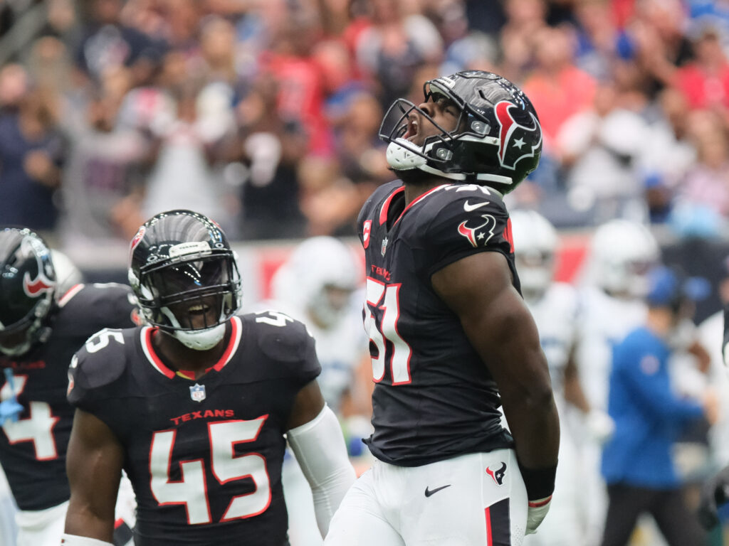 Houston Texans defensive end Will Anderson Jr. brings a lot off big plays and energy. (Photo by F. Carter Smith)