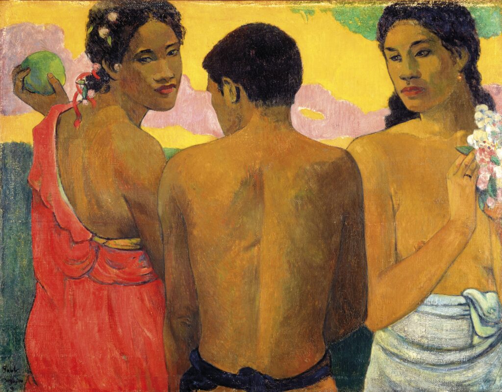 Paul Gauguin, “Trois Tahitiens (Three Tahitians),” 1899, oil on canvas, National Galleries of Scotland, Edinburgh, presented by Sir Alexander Maitland in memory of his wife Rosalind, 1960. (Photo courtesy MFAH)