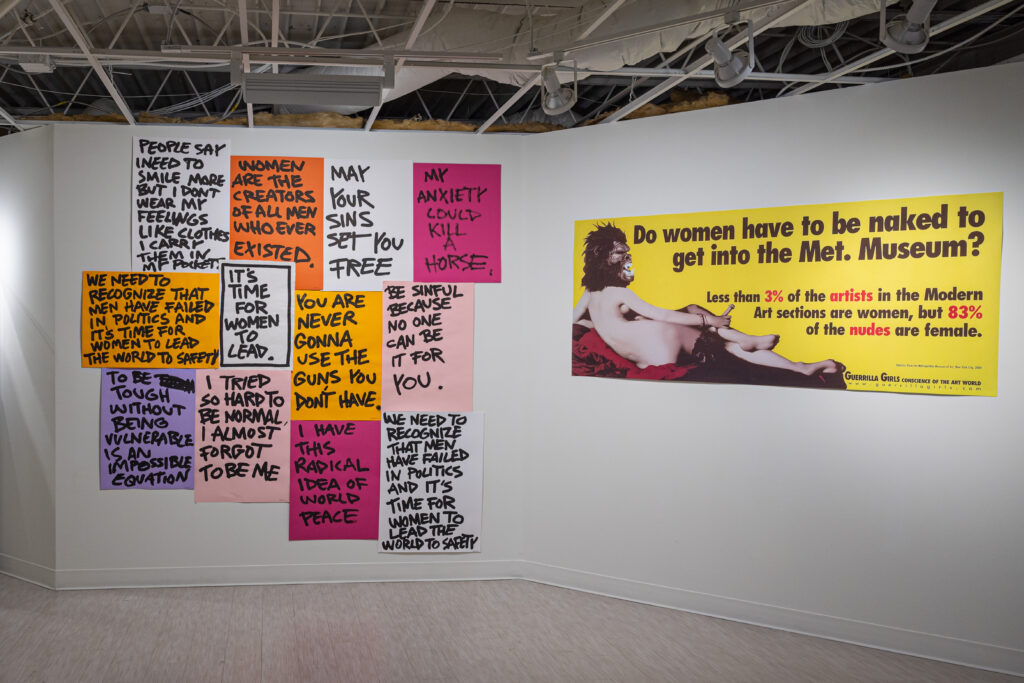 Untitled works by artist Benny Cruz and "Untitled" by Guerrilla Girls in "BAN THIS SHOW."  (Photo by Brenda Ciardiello)