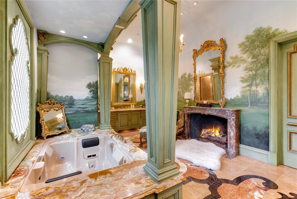 There are two fireplaces, a sauna, and a steam shower in the master bath at 10777 Strait Lane. (Courtesy)